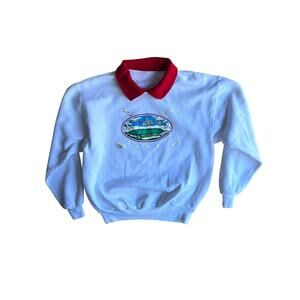 Vintage 80s Women's Collared Sweatshirt Golf Themed Graphic Print White Size L